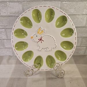 Bunny Rabbit Easter Stitch Large Round Egg Serving Dish
